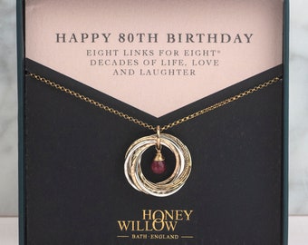 80th Birthday Birthstone Necklace - The Original 8 Links for 8 Decades Necklace - Mixed Metal