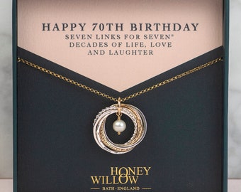 70th Birthday Birthstone Necklace - The Original 7 Links for 7 Decades Necklace - Mixed Metal