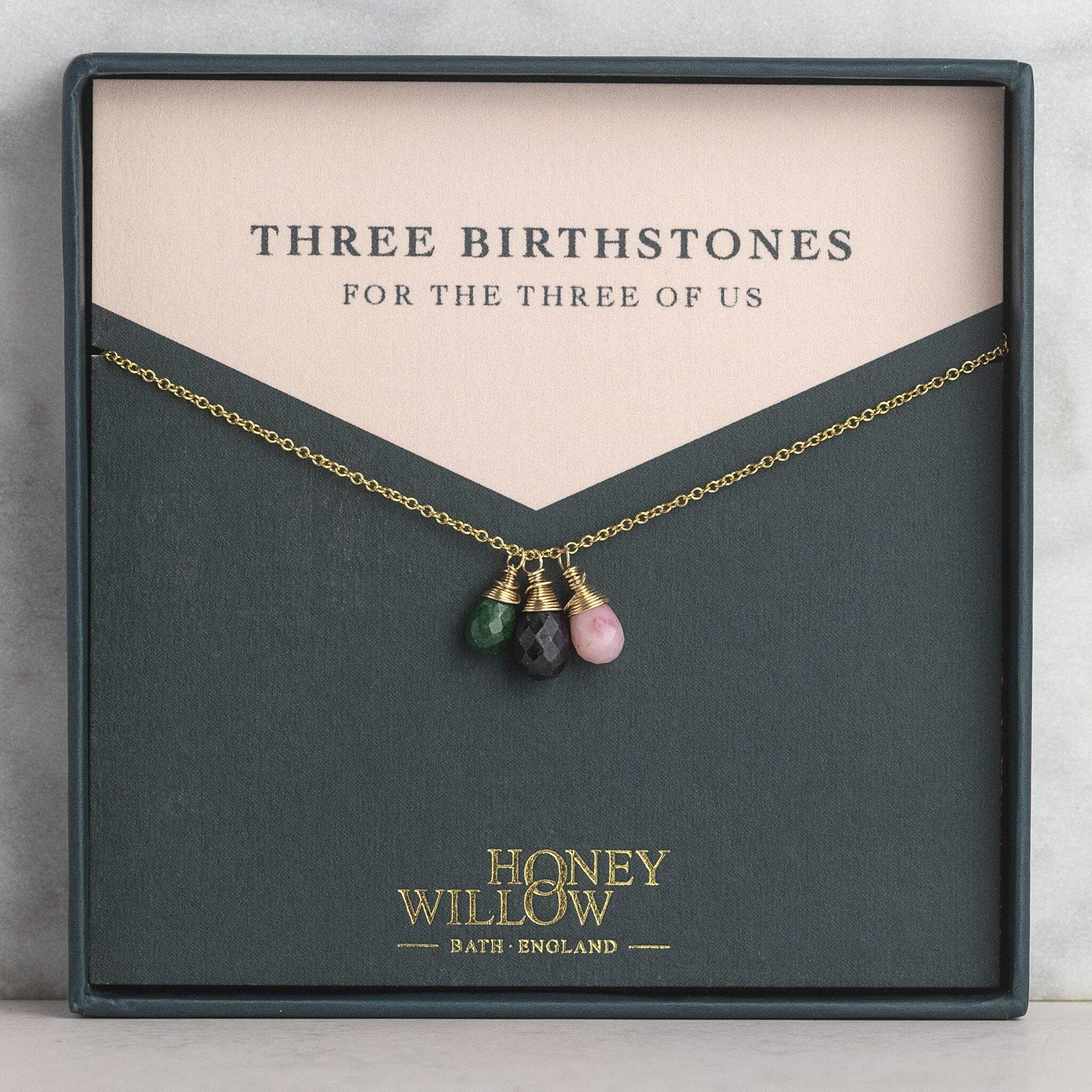 Family Birthstone Necklace Three Birthstones for Three Loved Ones Etsy UK