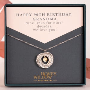 90th Birthday Birthstone Necklace - Petite Silver - 90th Birthday Gift - The Original 9 Links for 9 Decades Necklace