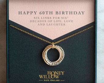 60th Birthday Necklace - The Original 6 Links for 6 Decades Necklace - Mixed Metal