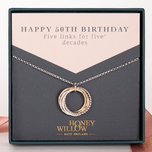 50th Birthday Necklace - Silver & Gold - 50th Birthday Gift - The Original 5 Links for 5 Decades Necklace