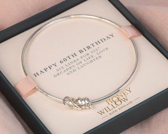 Personalised 60th Birthday Bracelet, 60th Birthday Present for Her, 6 Links 6 Decades Jewellery