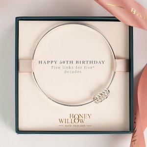 Personalised 50th Birthday Bracelet, 50th Birthday Present for Her, 5 Links 5 Decades Jewellery