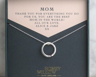 Christmas Gift for Mom - Silver MOM Necklace with Birthstone