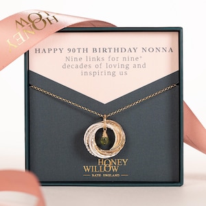 90th Birthday Birthstone Necklace - Silver & Gold - The Original 9 Links for 9 Decades Necklace