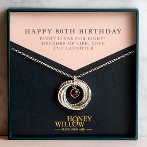 80th Birthday Gift for Her, Birthstone Silver Necklace for 80 Year Old, 80th Birthday Jewellery image 1