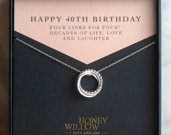 40th Birthday Necklace - The Original 4 Links for 4 Decades Necklace - Petite Silver