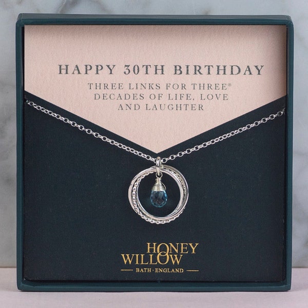 30th Birthday Birthstone Necklace - The Original 3 Links for 3 Decades Necklace - Silver