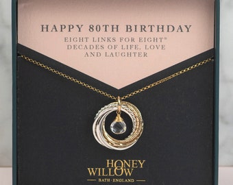 80th Birthday Birthstone Necklace - The Original 8 Links for 8 Decades Necklace - Mixed Metal