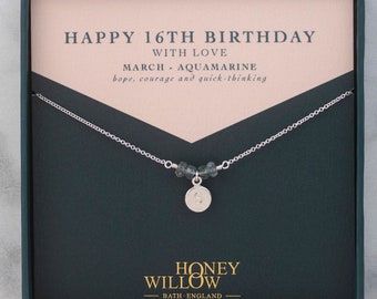 16th Birthday Present | Personalised Birthstone Necklace | Engraved Birthstone Necklace for Daughter