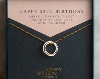30th Birthday Necklace - The Original 3 Links for 3 Decades Necklace - Petite Mixed Metal