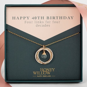 40th Birthday Birthstone Necklace - Silver & Gold - 40th Birthday Gift - The Original 4 Links for 4 Decades Necklace