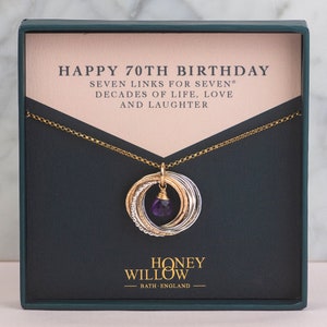 70th Birthday Birthstone Necklace - The Original 7 Links for 7 Decades Necklace - Mixed Metal