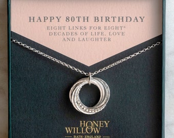 80th Birthday Necklace - The Original 8 Links for 8 Decades Necklace - Silver