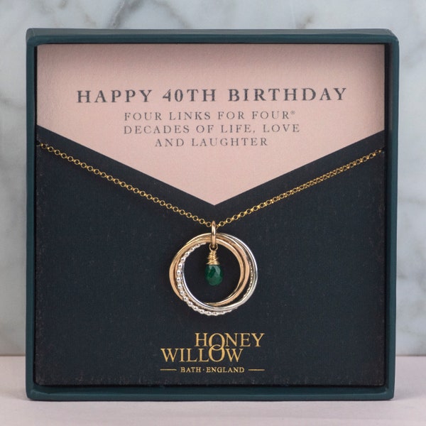 40th Birthday Birthstone Necklace - The Original 4 Links for 4 Decades Necklace - Mixed Metal