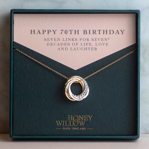 70th Birthday Necklace - The Original 7 Links for  7 Decades Necklace - Petite Mixed Metal