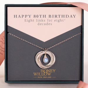 80th Birthday Birthstone Necklace - Silver - 80th Birthday Gift - The Original 8 Links for 8 Decades Necklace