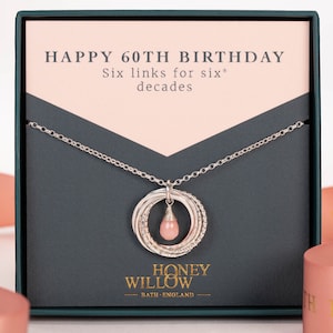 60th Birthday Birthstone Necklace - Silver - 60th Birthday Gift - The Original 6 Links for 6 Decades Necklace