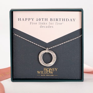50th Birthday Necklace - Silver - 50th Birthday Gift - The Original 5 Links for 5 Decades Necklace