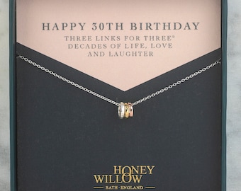 30th Birthday Gift, Three Decades Necklace, 30th Birthday Necklace, Tiny Links