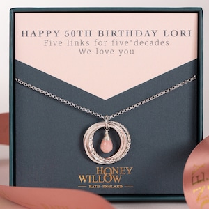 50th Birthday Birthstone Necklace - Silver - 50th Birthday Gift - The Original 5 Links for 5 Decades Necklace