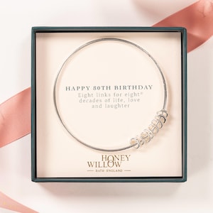 80th Birthday Personalised Gift for Her, 80th Birthday Bracelet, 8 Links for 8 Decades Jewellery for 80 Year Old
