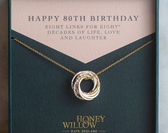 80th Birthday Necklace - The Original 8 Links for 8 Decades Necklace - Petite Mixed Metal