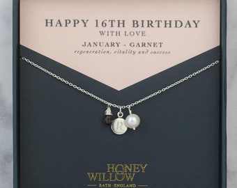 Personalised 16th Birthday Monogram Birthstone Necklace