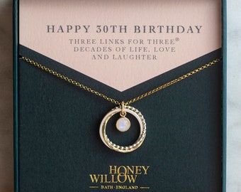 30th Birthday Birthstone Necklace - The Original 3 Links for 3 Decades Necklace - Mixed Metal