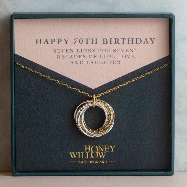 70th Birthday Necklace - The Original 7 Links for 7 Decades Necklace - Mixed Metal