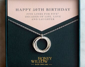 50th Birthday Necklace - The Original 5 Links for 5 Decades Necklace - Silver