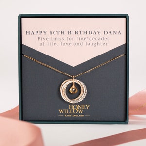 50th Birthday Birthstone Necklace - Silver & Gold - 50th Birthday Gift - The Original 5 Links for 5 Decades Necklace