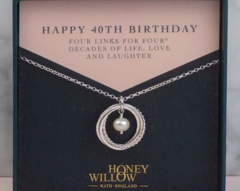 40th Birthday Birthstone Necklace - The Original 4 Links for 4 Decades Necklace - Silver