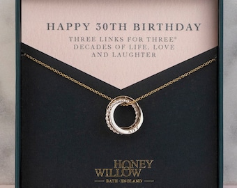 Personalised 30th Birthday Necklace - The Original 3 Links for 3 Decades Necklace - Petite Mixed Metal