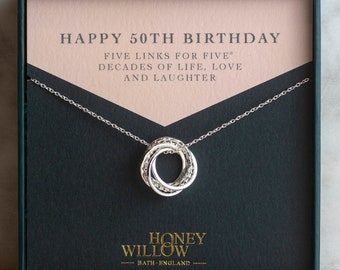 50th Birthday Necklace - The Original 5 Links for 5 Decades Necklace - Petite Silver