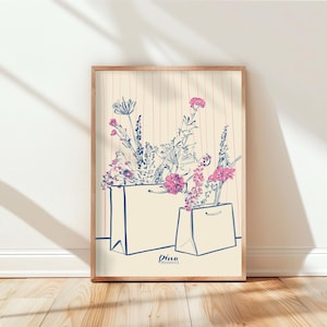 Impresión artística de flores de una línea, póster minimalista del Día de la Madre, ilustración floral, dibujo botánico moderno, tarjeta de felicitación imprimible