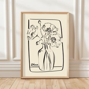 Minimalistische Mohnblumenlinie Kunst, elegantes Blumenplakat, eine Linie Kunstdruck, digitales Wanddekor, Küchendekor, schwarz weiße Wandkunst