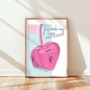 Mochila con estampado de corazón, póster rosa de moda, arte mural para San Valentín, decoración estética para habitación, descarga digital