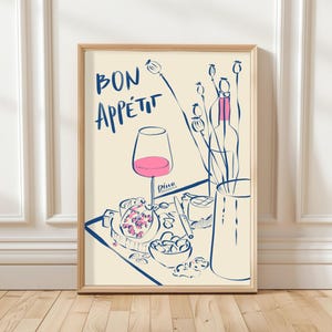 Elegantes Stillleben Line Art Print, Minimalistische Küche Poster, One Line Art Esszimmer Dekor, Speisen und Getränke Illustration Digitaler Download