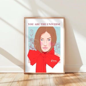Impresión de retrato de chica de moda, elegante arte de pared con lazo rojo, póster inspirador femenino, descarga digital, impresión moderna para habitación de adolescente