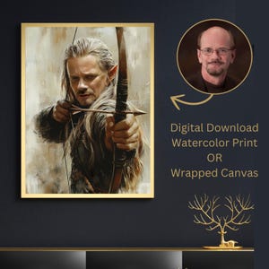 Lord of The Ring Inspired Custom Elf Portrait Photo to Painting, Fantasy Legolas Elvish Digital Download, Canvas, Watercolor, Matte Poster