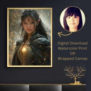 Lord of The Ring Inspired Custom Portrait Elven Sorceress Fandom Digital Download, Canvas, Watercolor, or Matte Poster (can frame)
