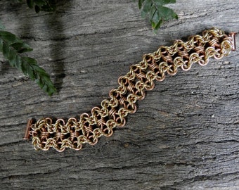 Copper and Jeweller's Brass Chainmaille Cuff bracelet