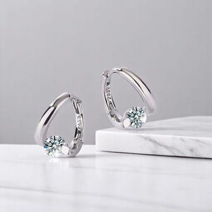 Huggie Earrings, Crystal Earrings, 925 Sterling Silver Gold, Minimalist Huggie Hoops Elegant Simple Jewelry for Women
