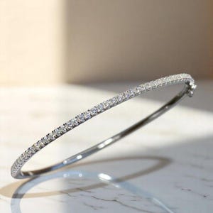 Solid Gold Bangle, Bangle Bracelet, Moving Diamond Rivet Bracelet, 925 Sterling Silver, 6cm Elegant Cuff Bracelet, Wedding Jewelry