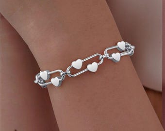 Handmade Dainty Chain Bracelet,  Stainless Steel Heart Link Wristband, Minimalist and Elegant Jewelry Gift