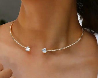 Moissanite Necklace: 925 Sterling Silver Open Heart Pendant