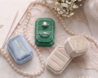 Personalized Velvet Ring Boxes, Wedding Ring Box 3 Slot, Ring Boxes for Wedding, 3 Ring Box, Triple Wedding Ring Box, Ring Box 3 Slots