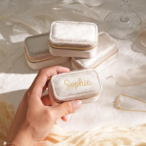 Portagioie da viaggio personalizzato, portagioie in velluto personalizzato, regali per damigelle d'onore, regalo di compleanno per lei, regalo per la festa della mamma, regali per le donne